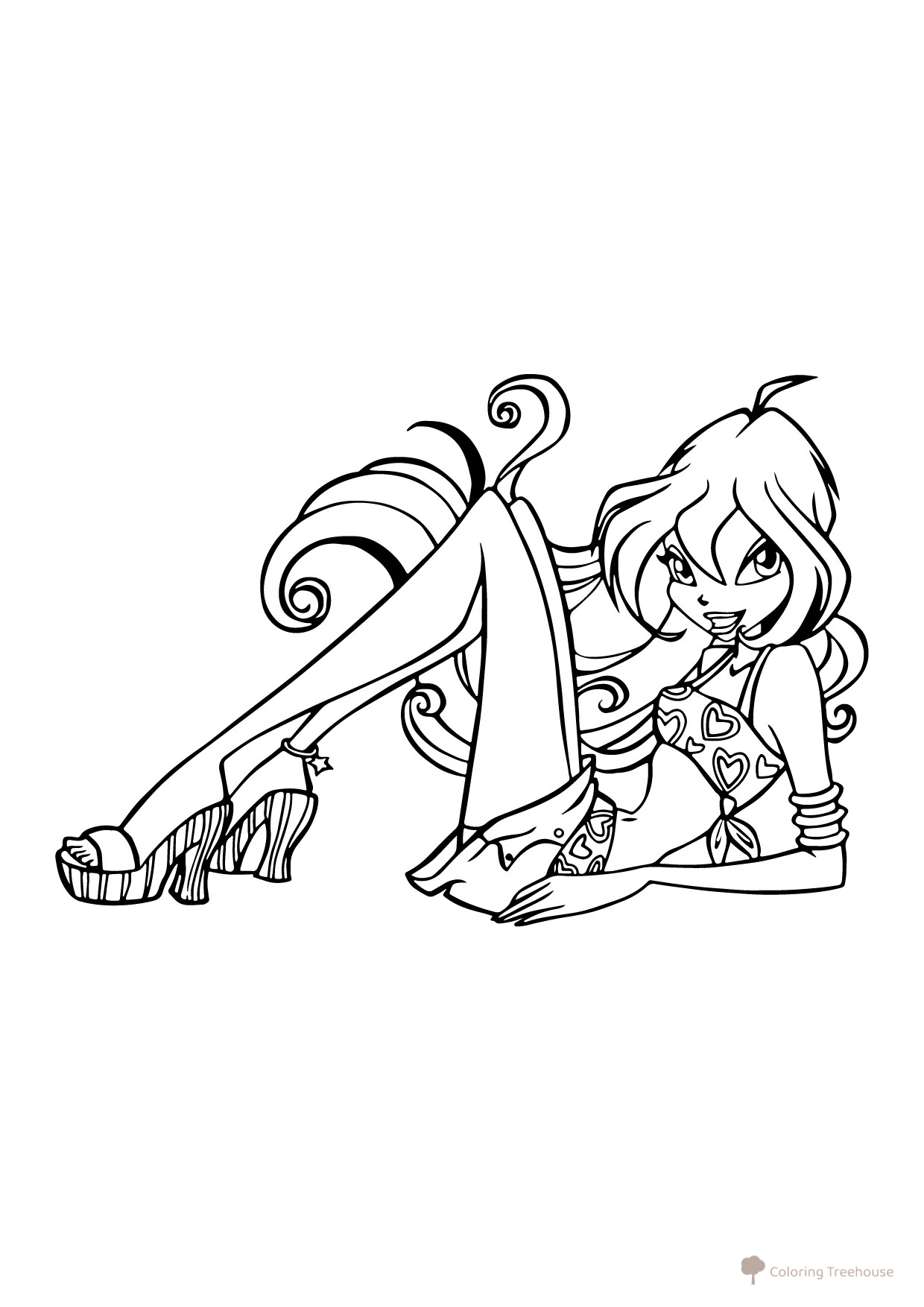 Dibujo para colorear de Bloom con camiseta de corazones dibujo para colorear gratis de Páginas para colorear de Bloom (Winx)