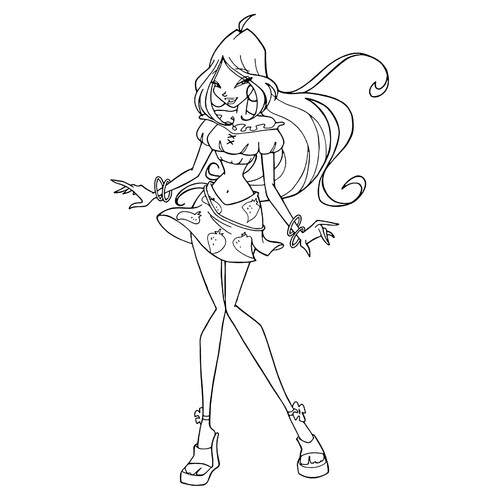 Página para colorear: Flora satisfecha consigo misma dibujo para colorear gratis de Páginas para colorear de Flora (Winx)