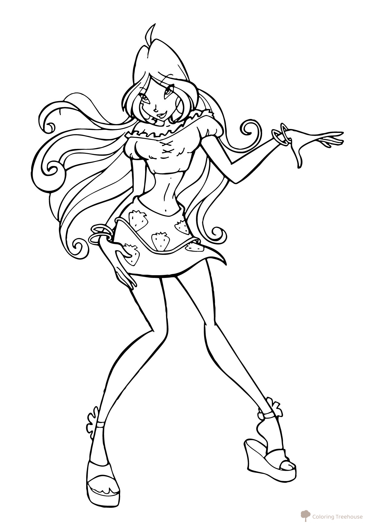 Página para colorear: Flora y fresitas dibujo para colorear gratis de Páginas para colorear de Flora (Winx)