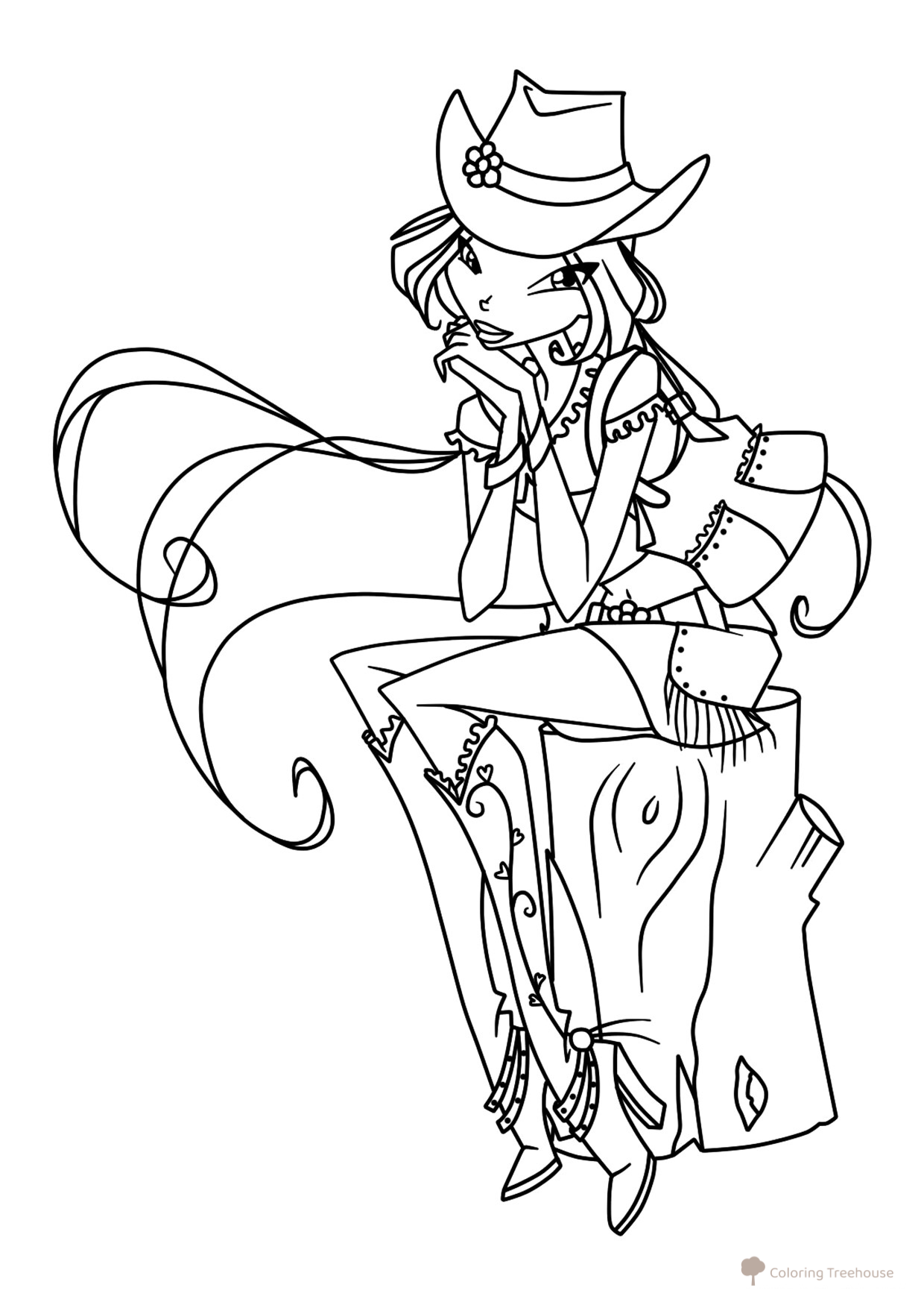 Flora in a Fashionable Hat Coloring Page free printable Flora Winx Coloring Pages coloring page
