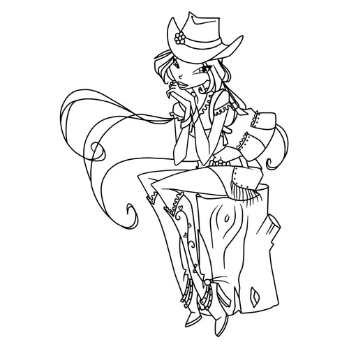 Fiora (Flora) con sombrero de moda - página para colorear dibujo para colorear gratis de Páginas para colorear de Flora (Winx)