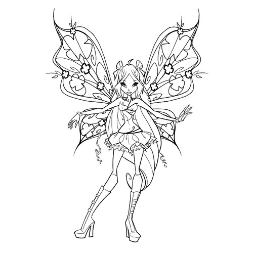 Página para colorear: la hermosa hada Flora dibujo para colorear gratis de Páginas para colorear de Flora (Winx)