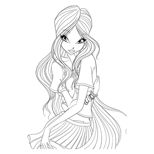 Página para colorear: Flora de Winx con un vestido elegante dibujo para colorear gratis de Páginas para colorear de Flora (Winx)
