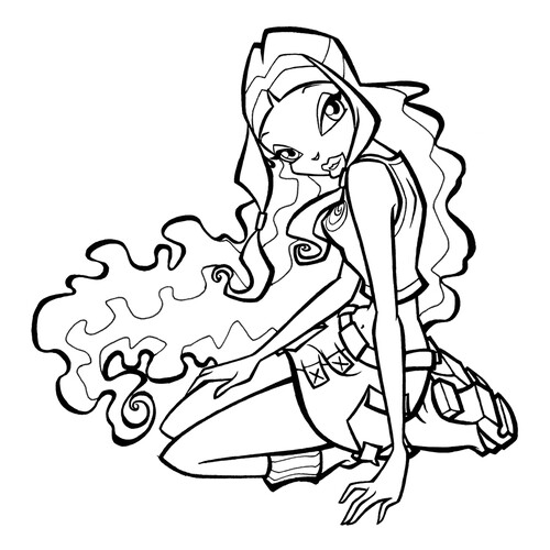 Página para colorear: Leila sentada en el suelo dibujo para colorear gratis de Páginas para colorear de Layla (Winx)