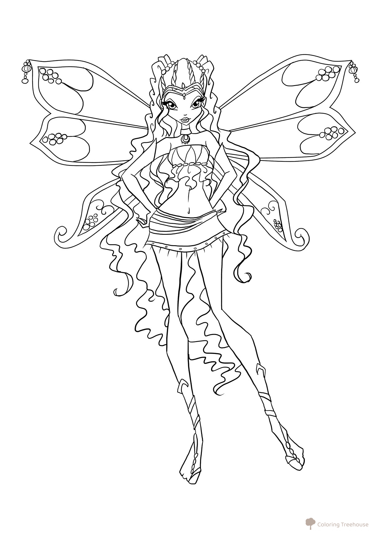 Página para colorear: Winx Layla Enchantix a tamaño completo dibujo para colorear gratis de Páginas para colorear de Layla (Winx)
