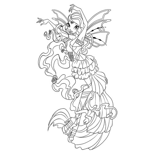 涂色页:Winx莱拉(和谐形态) 免费可打印莱拉(Winx)着色页涂色页
