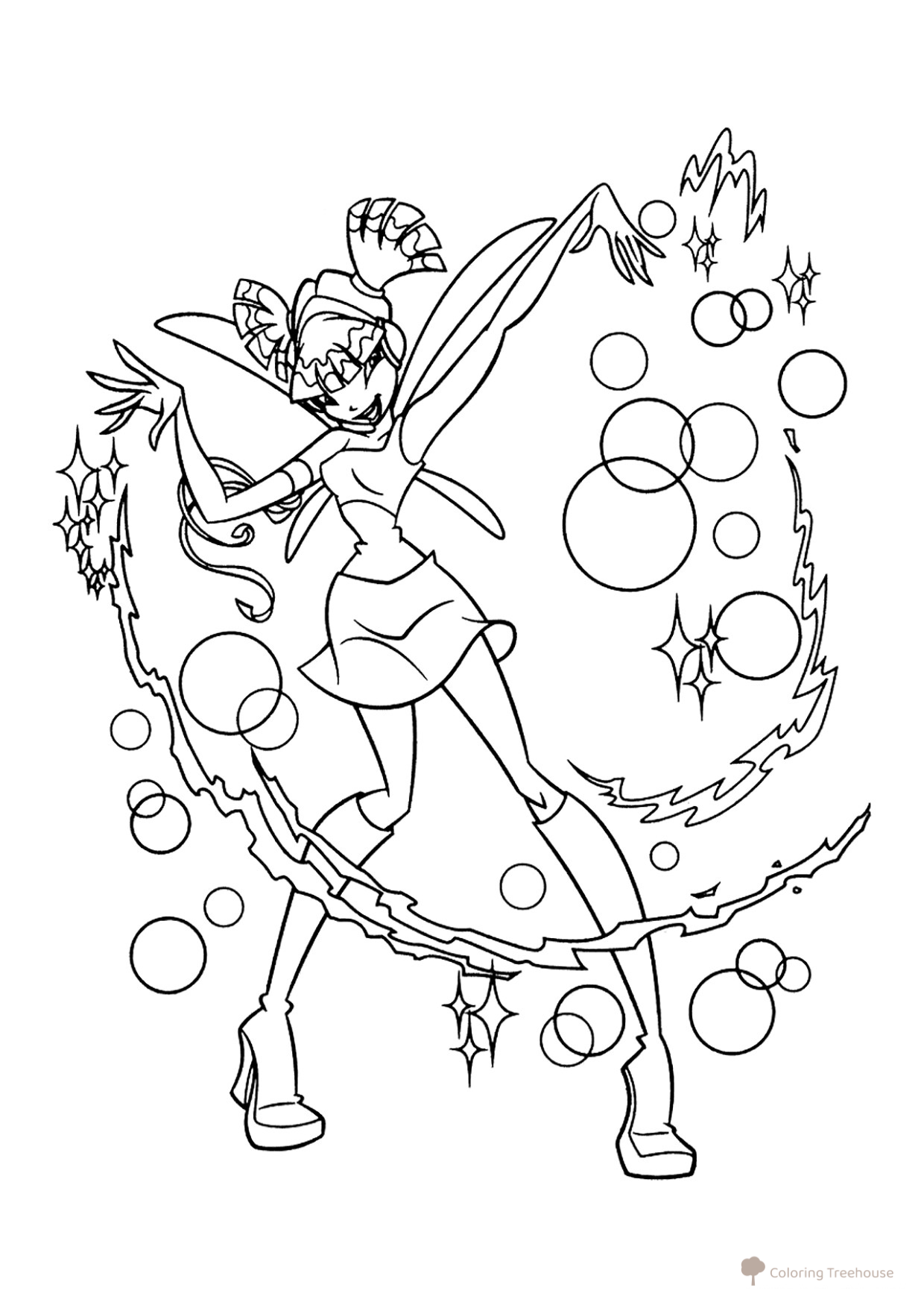 Página para colorear: Musa (Winx) haciendo magia dibujo para colorear gratis de Páginas para colorear de Musa (Winx)