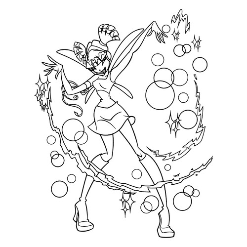 Página para colorear: Musa (Winx) haciendo magia dibujo para colorear gratis de Páginas para colorear de Musa (Winx)