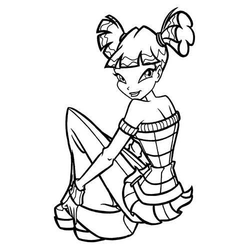 Página para colorear: Musa de Winx sentada en el suelo dibujo para colorear gratis de Páginas para colorear de Musa (Winx)