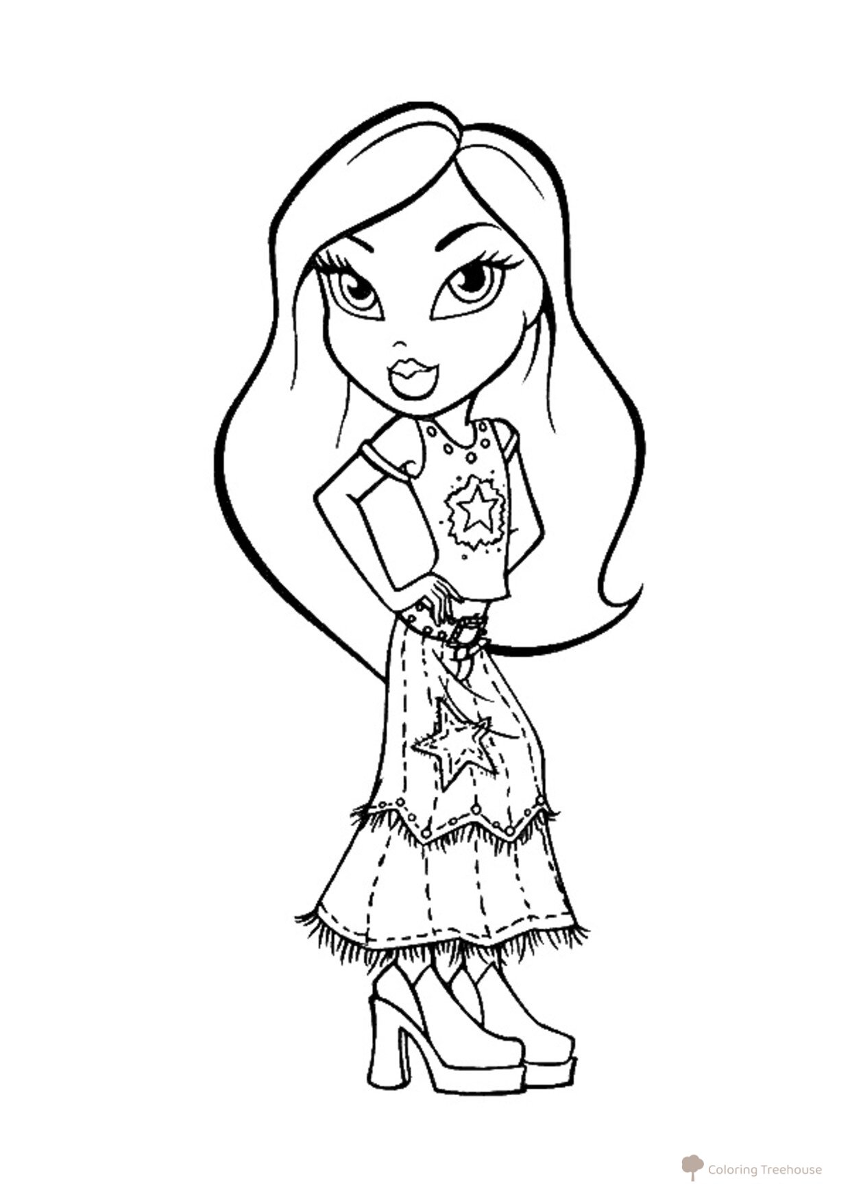 Bratz Coloring Page: Create a Long Skirt free printable Bratz Coloring Pages coloring page