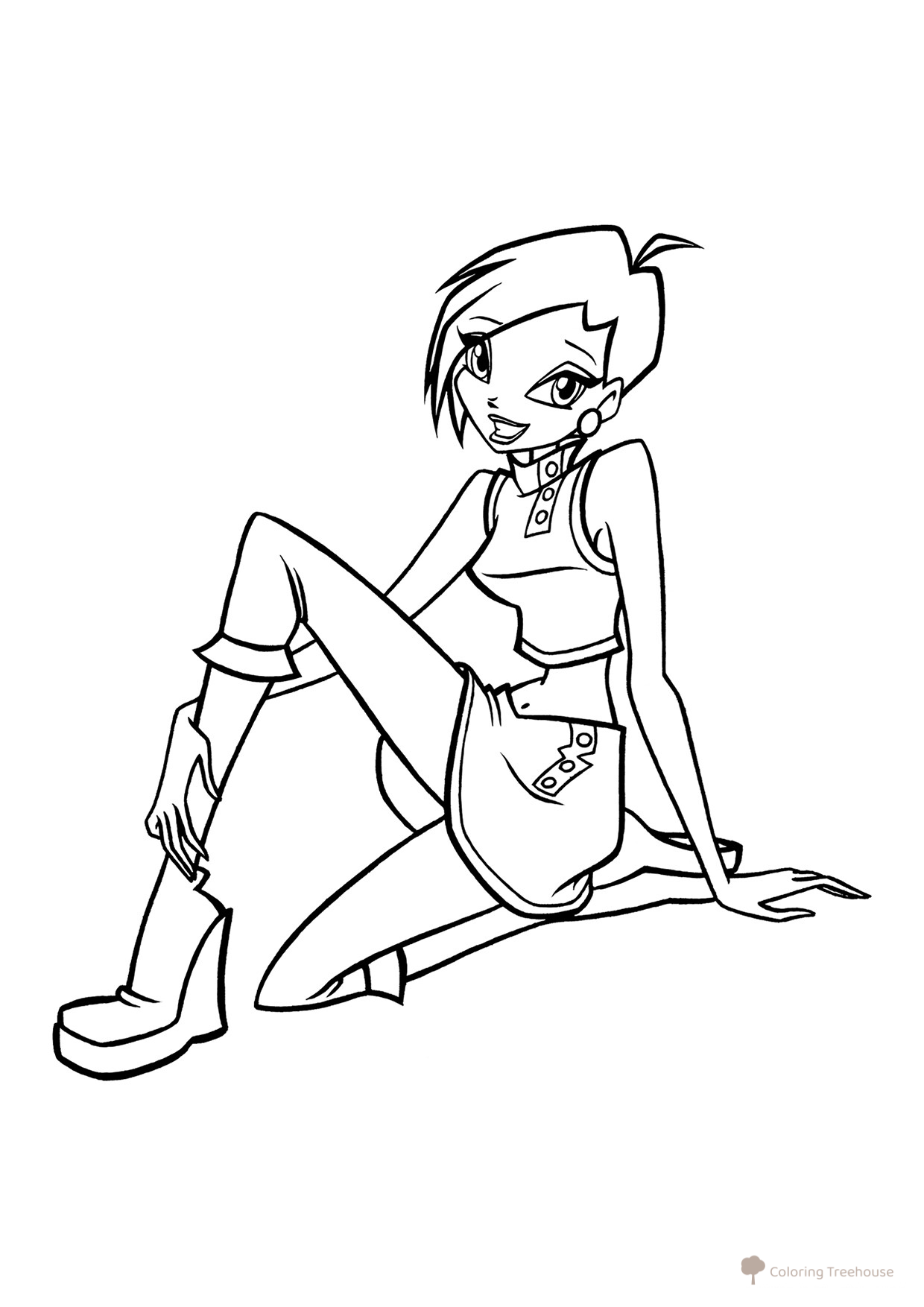 Tekna from Winx Sitting on the Floor Coloring Page free printable Tecna Winx Coloring Pages coloring page