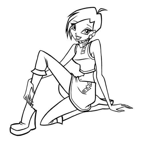 Tekna from Winx Sitting on the Floor Coloring Page free printable Tecna Winx Coloring Pages coloring page