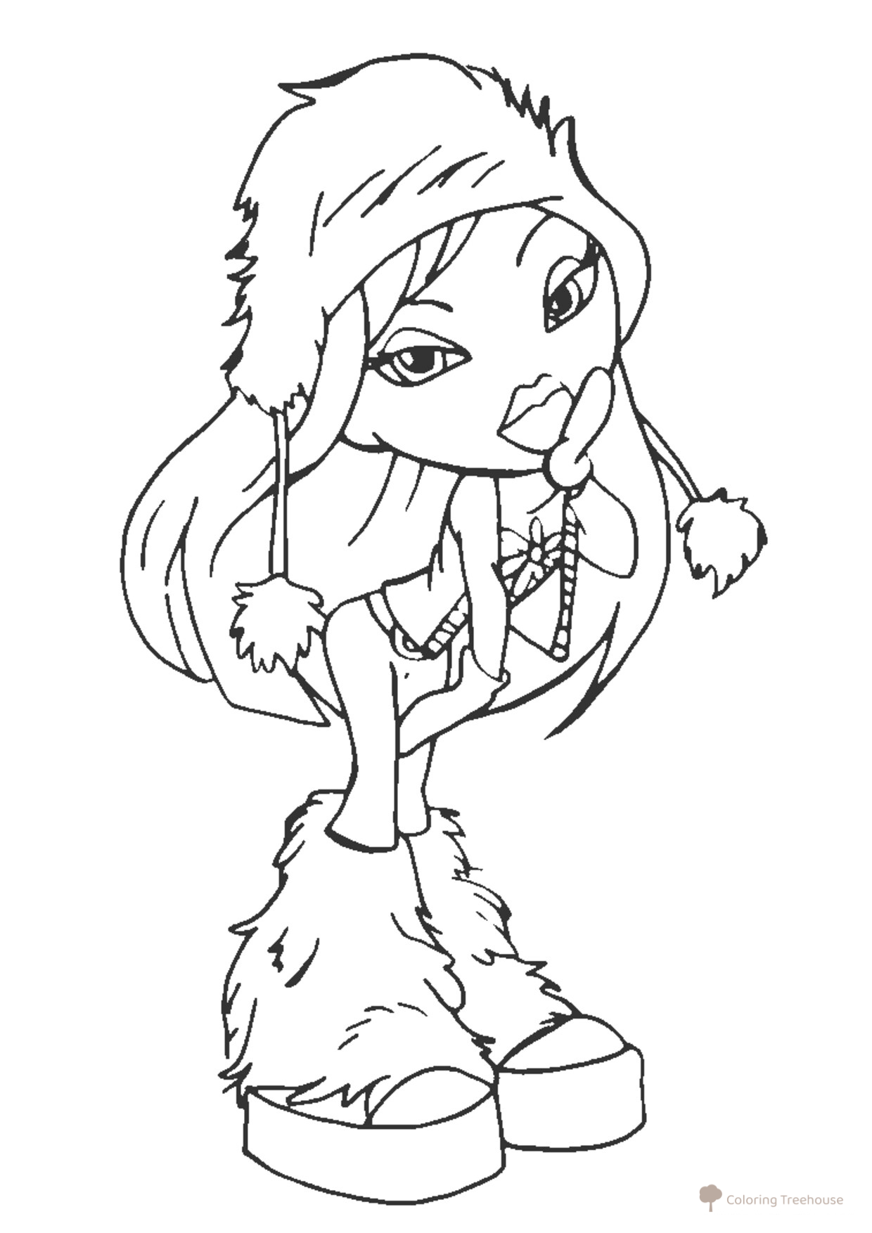 Bratz Coloring Page: Fun with Fur Hat and Boots free printable Bratz Coloring Pages coloring page