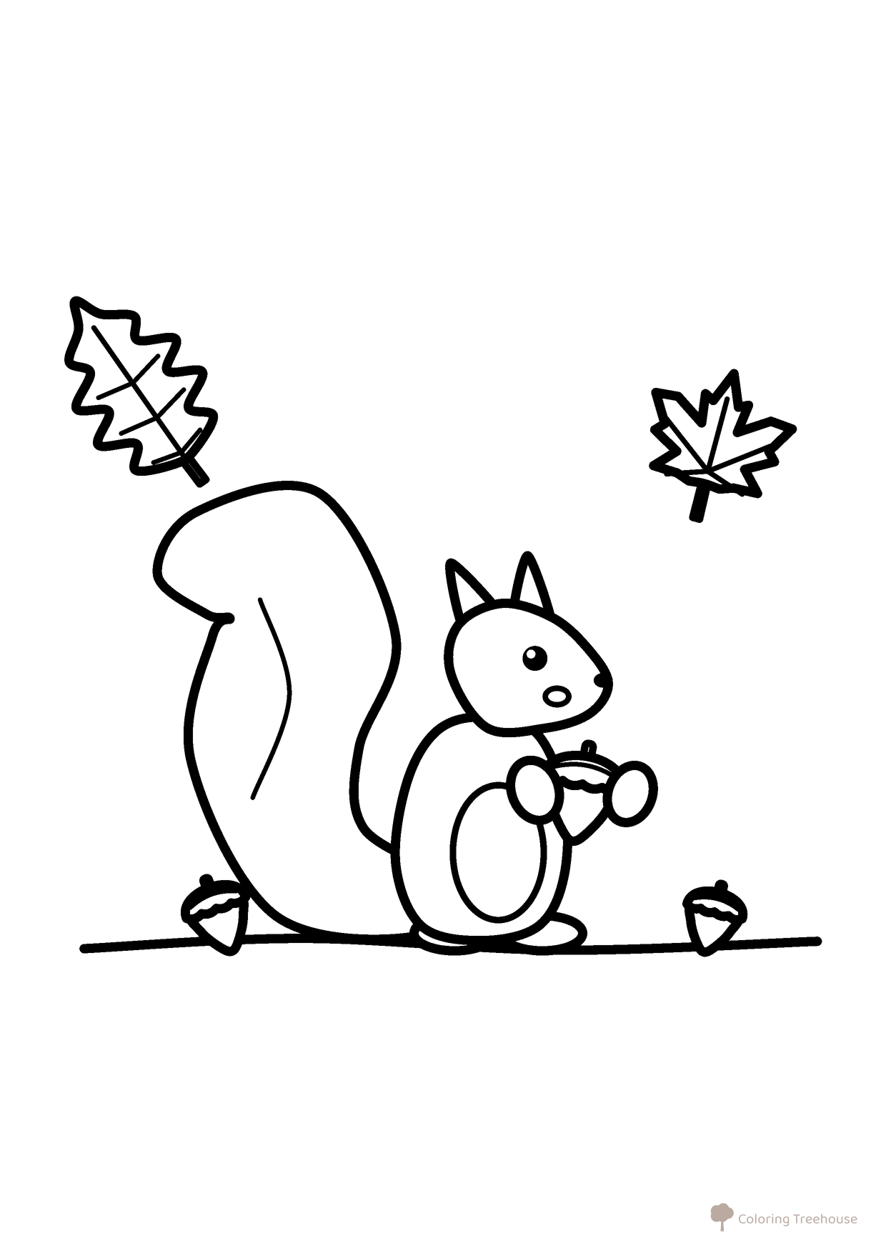 Squirrel with an Acorn Coloring Page