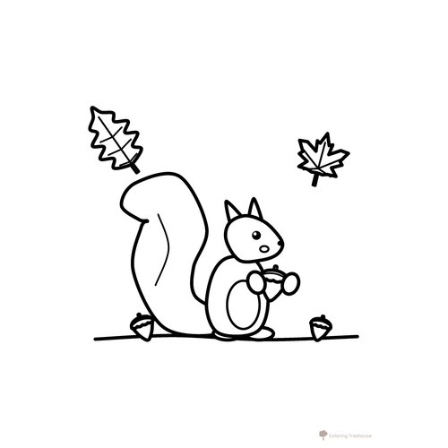 Squirrel with an Acorn Coloring Page