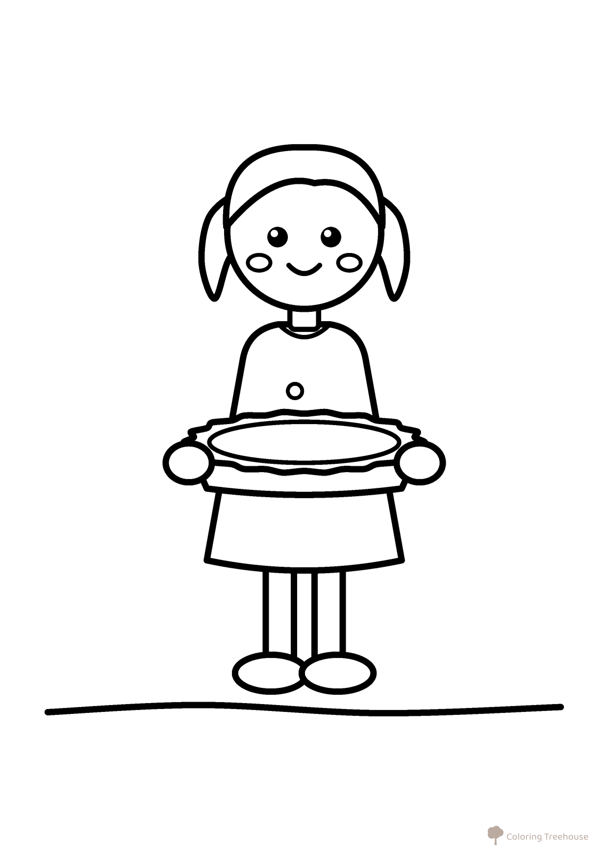 Kid Holding a Pie Coloring Page