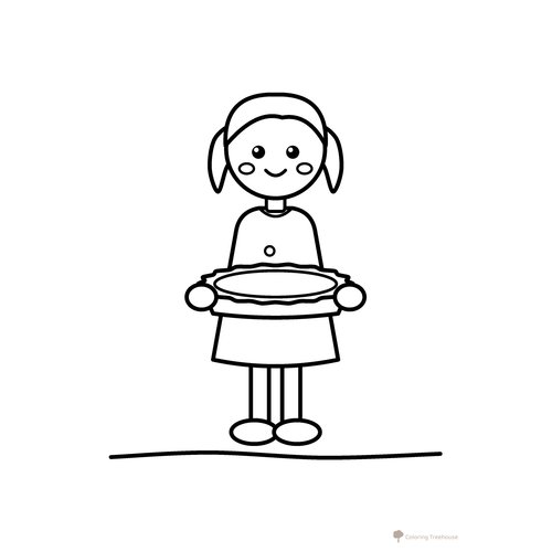 Kid Holding a Pie Coloring Page