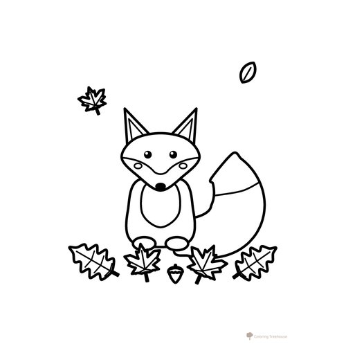 Fox in Autumn Leaves Coloring Page