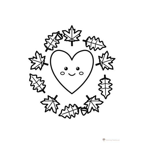 Thankful Heart with Leaves Coloring Page