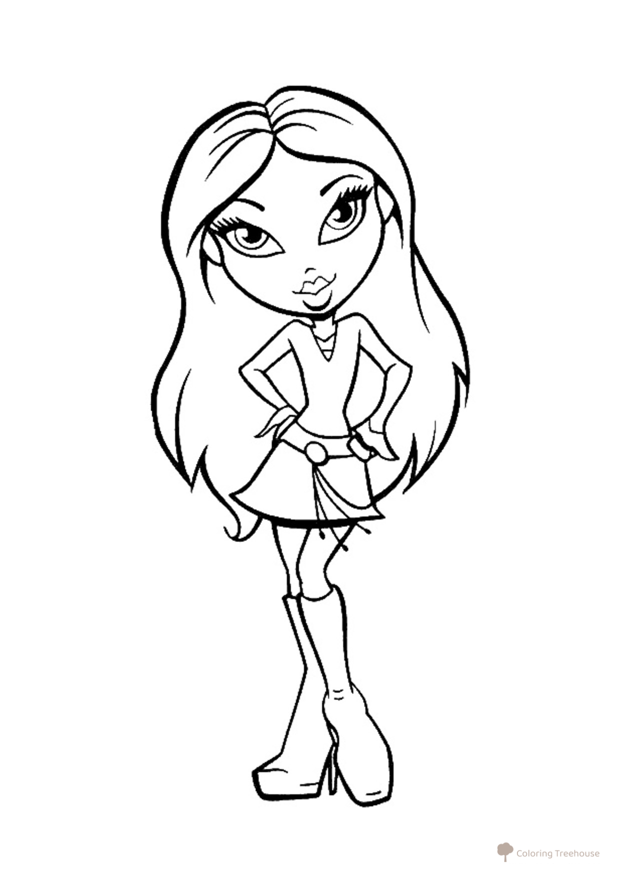 Página para colorear Bratz con vestido y botines dibujo para colorear gratis de Páginas para colorear Bratz