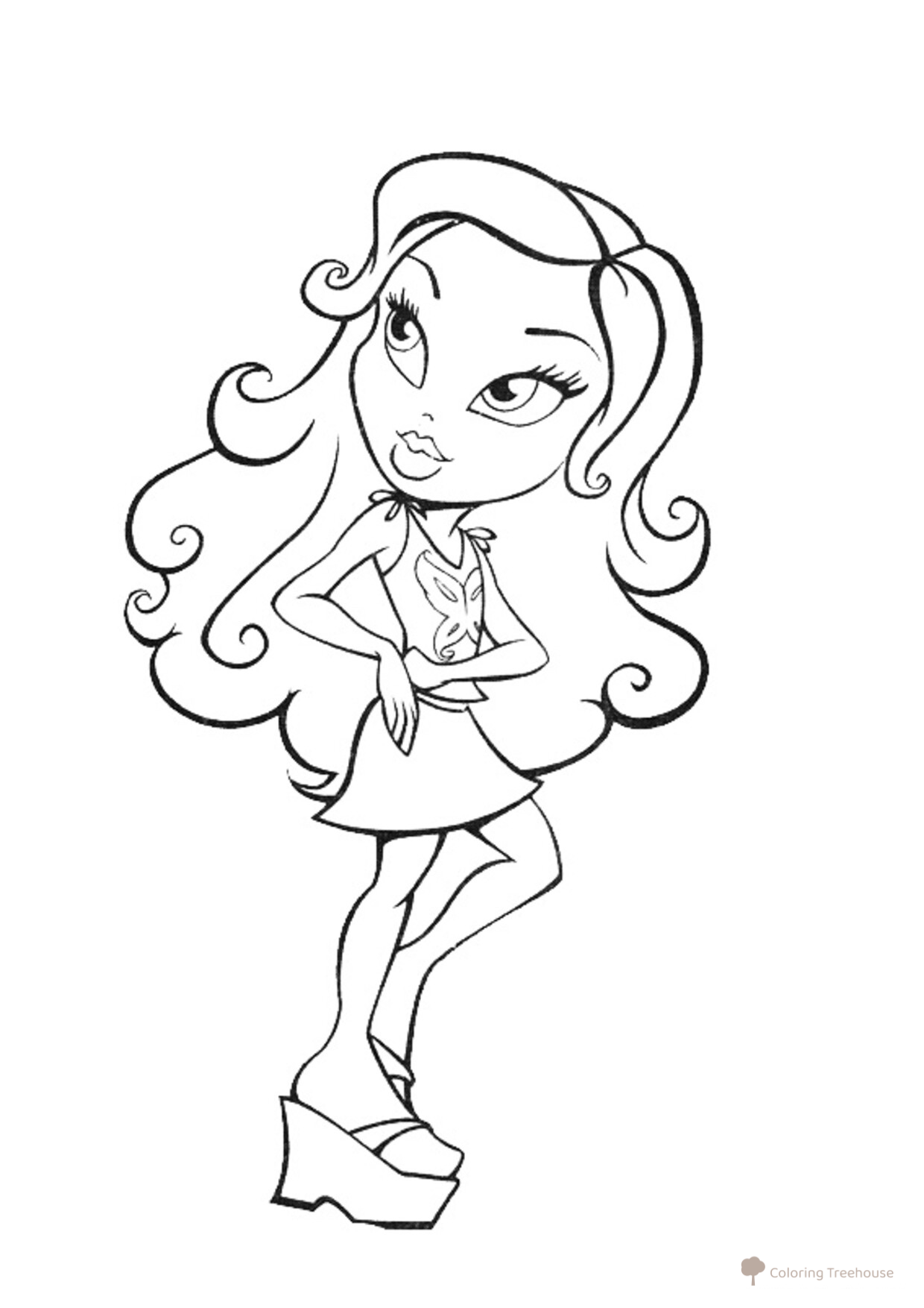 Página para colorear «Alguien llamó» — Bratz dibujo para colorear gratis de Páginas para colorear Bratz