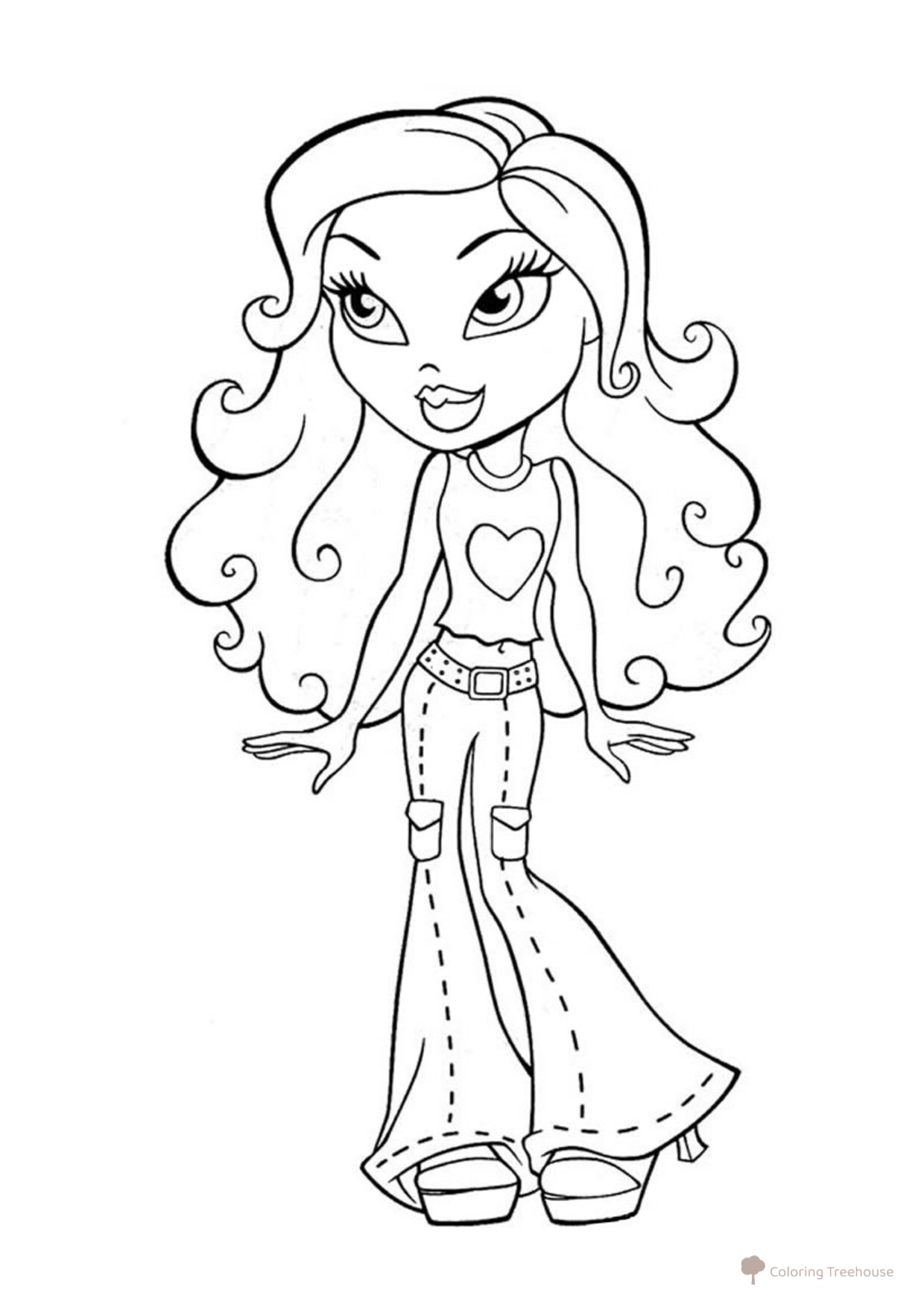 Página para colorear "Romántica Bratz" dibujo para colorear gratis de Páginas para colorear Bratz