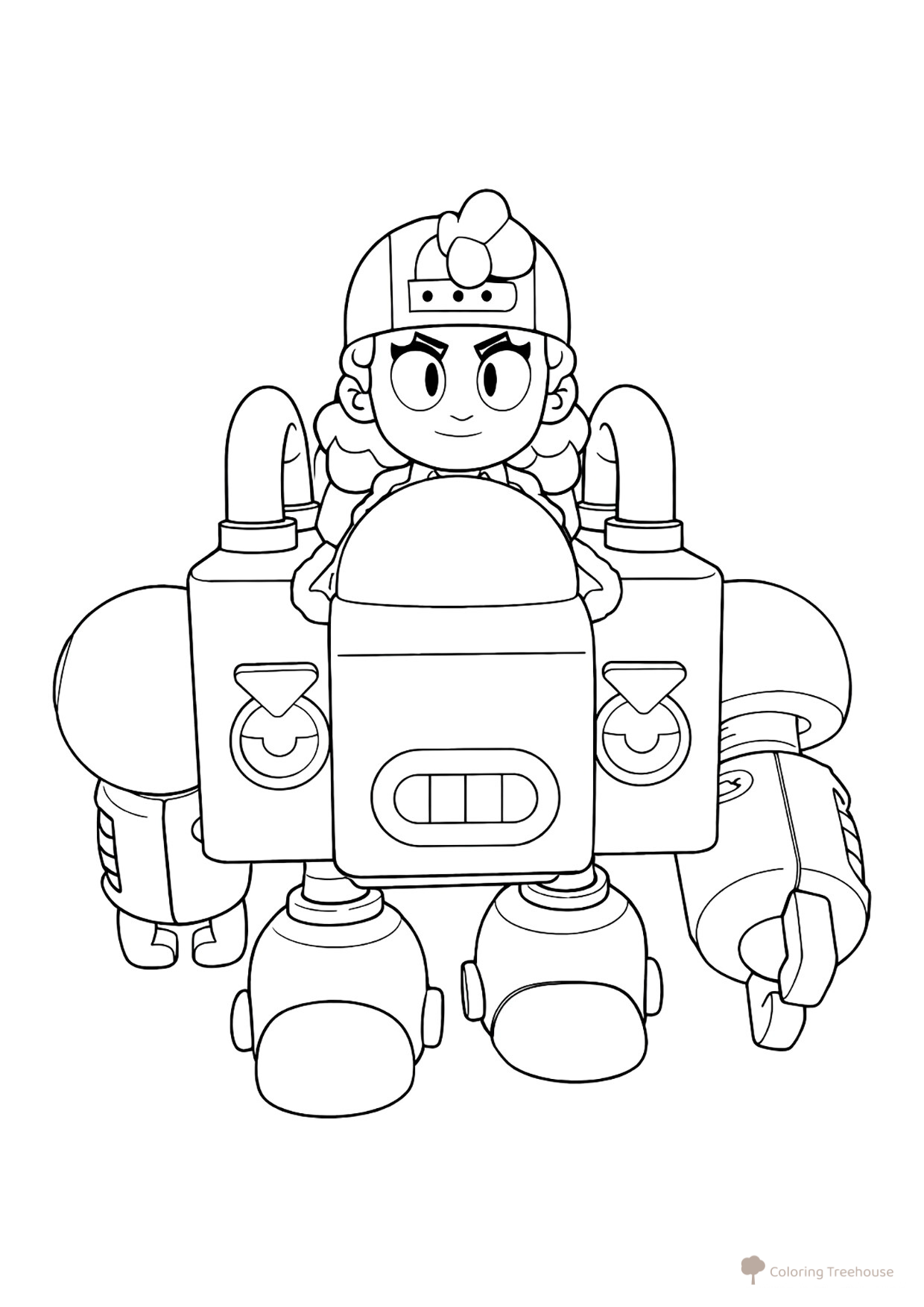 Página para colorear «Meg de Brawl Stars en su mecha» dibujo para colorear gratis de Páginas para colorear de Brawl Stars