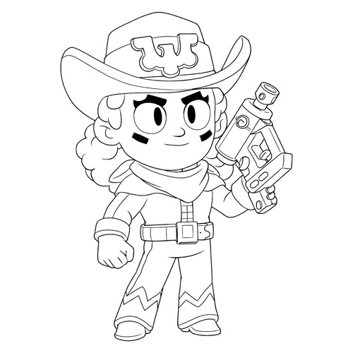 Página para colorear «Meg con traje de vaquera» dibujo para colorear gratis de Páginas para colorear de Brawl Stars