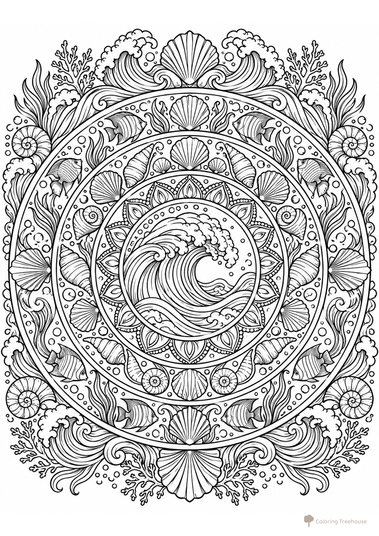 Ocean Wave Mandala Coloring Page