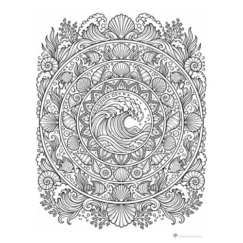 Ocean Wave Mandala Coloring Page