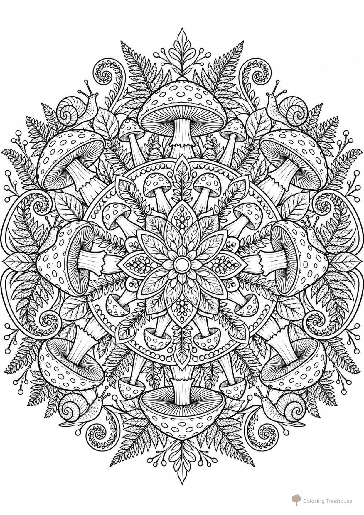 Mushroom Mandala Coloring Page