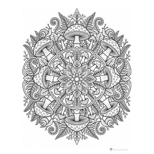 Mushroom Mandala Coloring Page