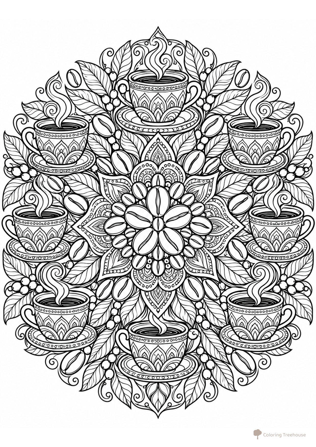 Coffee Mandala Coloring Page