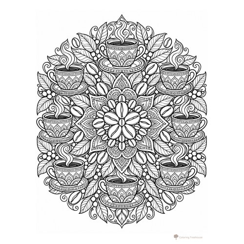 Coffee Mandala Coloring Page