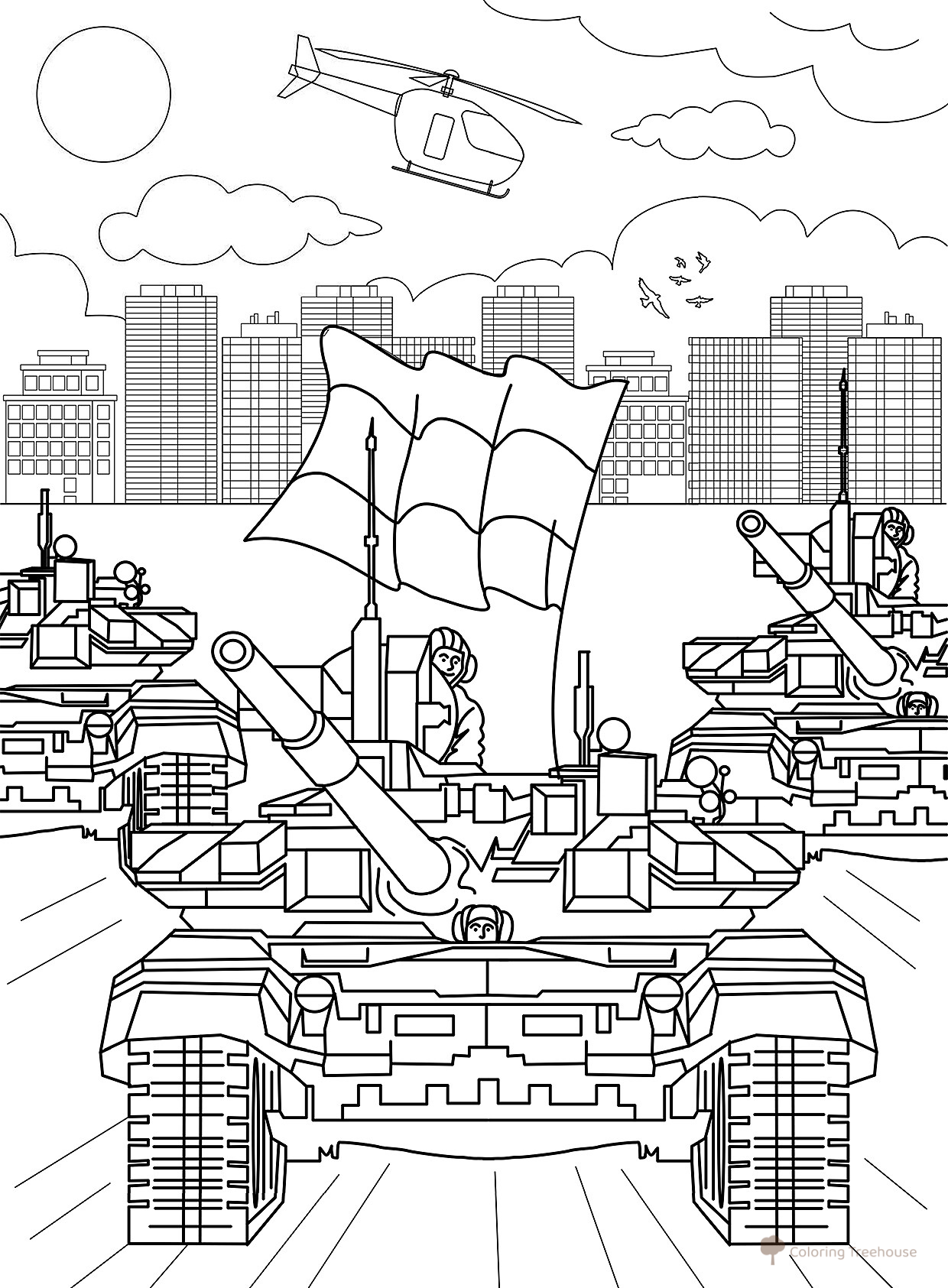 Tanks in Parade Coloring Page free printable Victory Day Coloring Pages coloring page