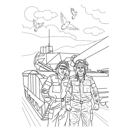 Página para colorear «Tanquistas para el Día de la Victoria» dibujo para colorear gratis de Páginas para colorear del 9 de mayo