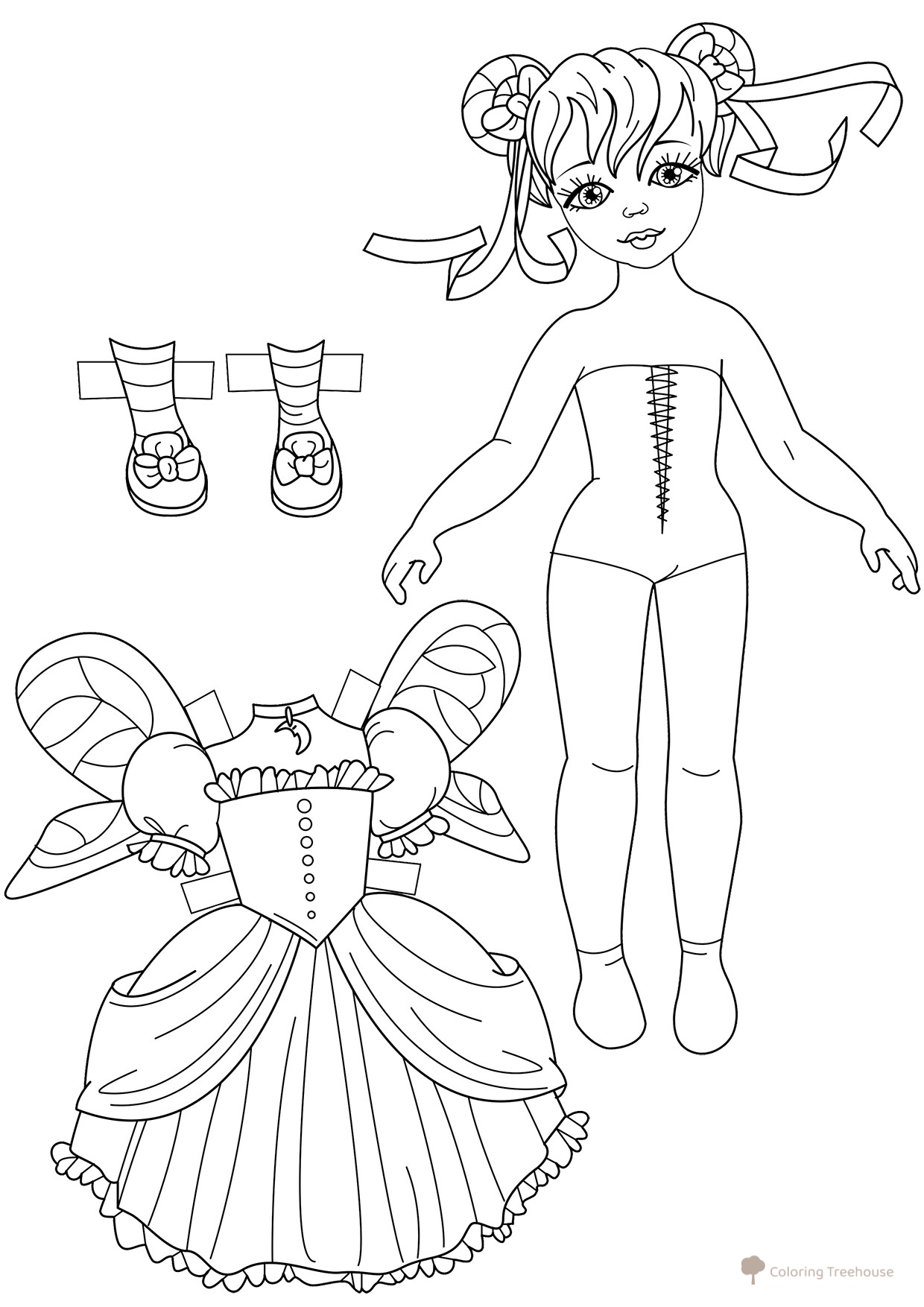 Página para colorear: Muñeca de papel — niña hada Verónica dibujo para colorear gratis de Páginas para colorear «Muñecas de papel»