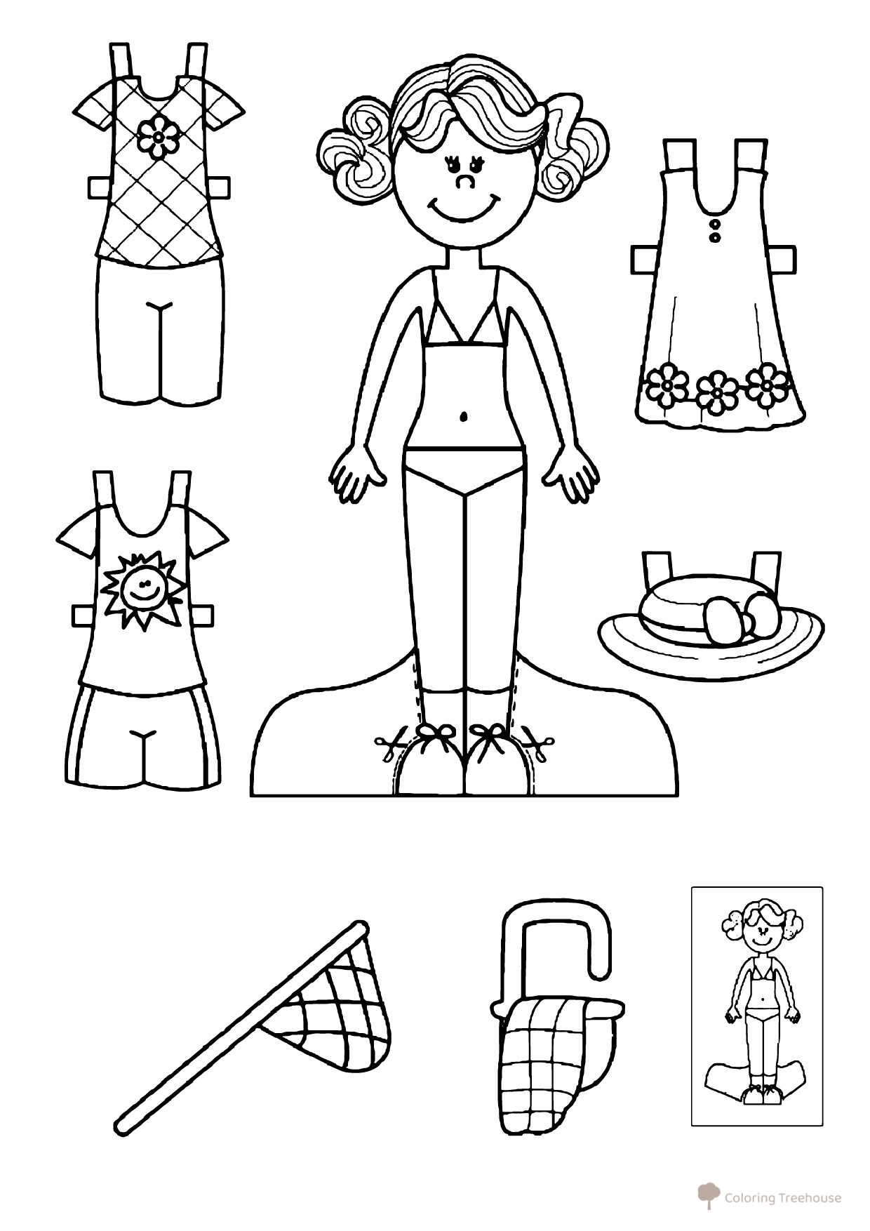 Página para colorear: Muñeca de papel Anfisa con una red dibujo para colorear gratis de Páginas para colorear «Muñecas de papel»