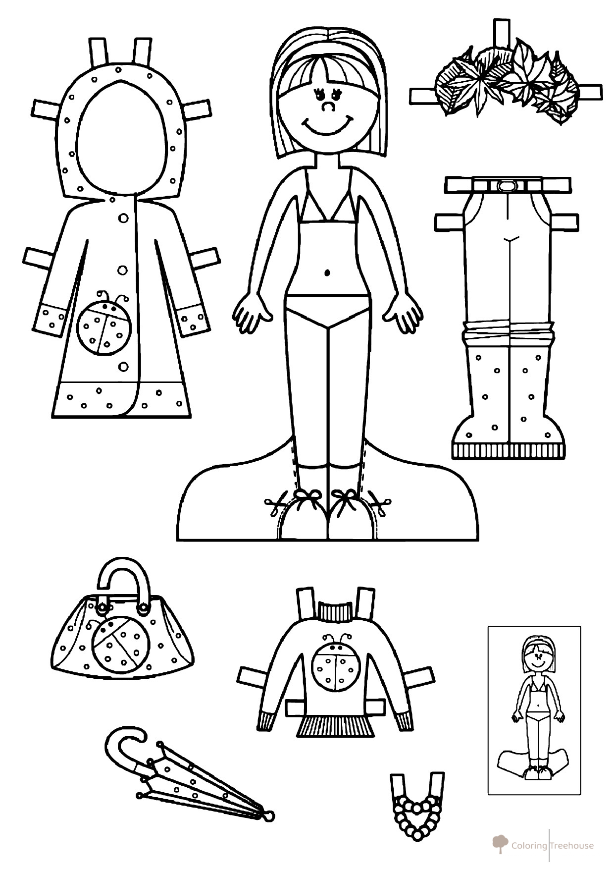 Página para colorear: Muñeca de papel Marinette con paraguas dibujo para colorear gratis de Páginas para colorear «Muñecas de papel»
