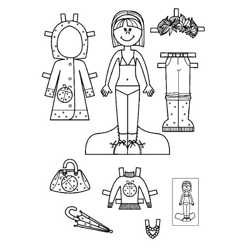 Marinette Paper Doll Coloring Page with Umbrella free printable Paper Doll Coloring Pages coloring page