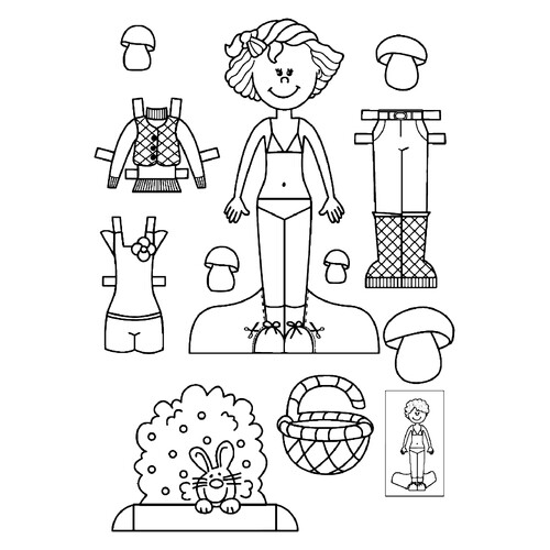 Mila and the Bunny Paper Doll Coloring Page free printable Paper Doll Coloring Pages coloring page