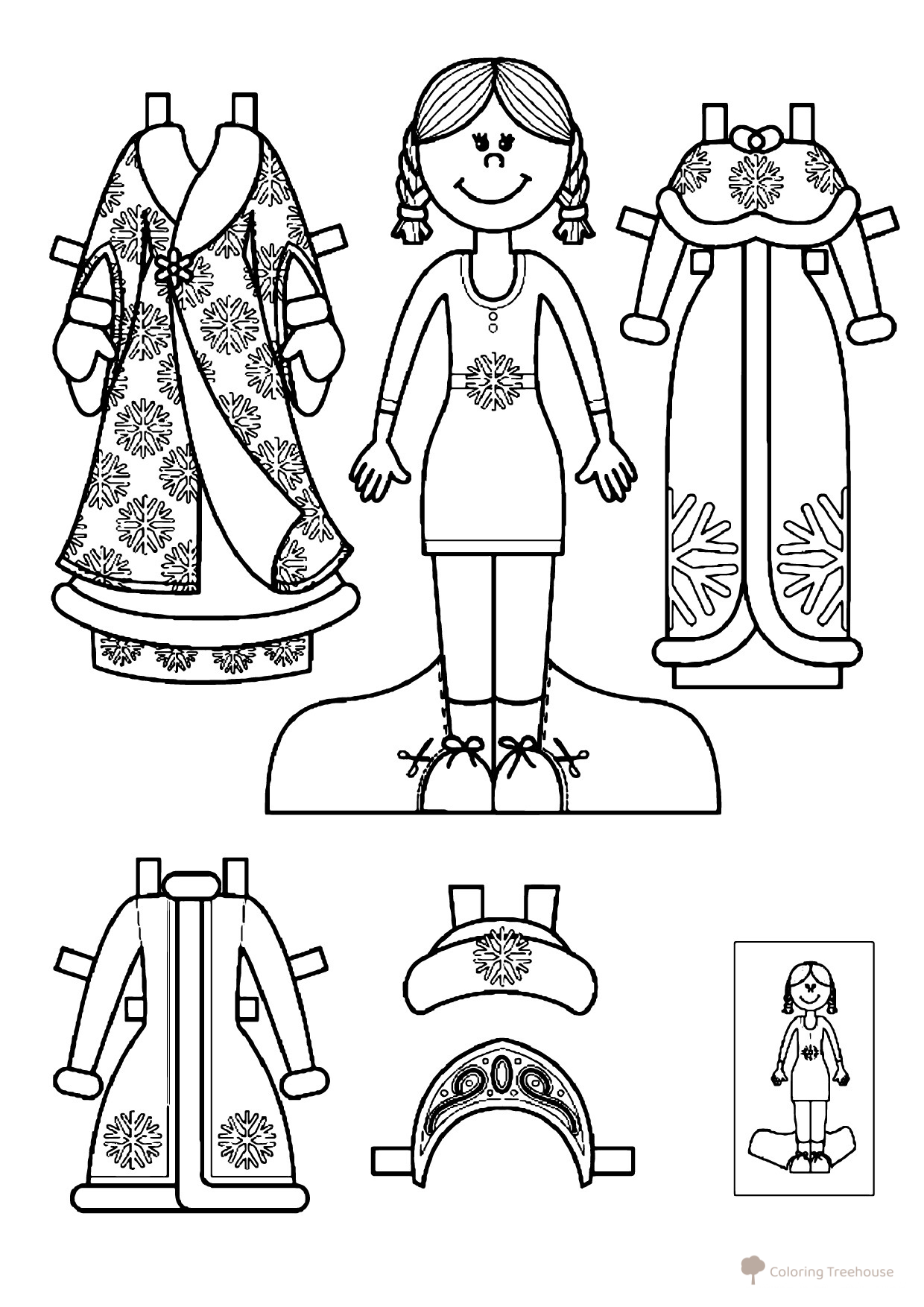 Snow Maiden Paper Doll Coloring Page free printable Paper Doll Coloring Pages coloring page