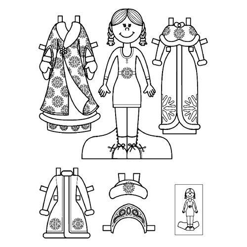 Snow Maiden Paper Doll Coloring Page free printable Paper Doll Coloring Pages coloring page