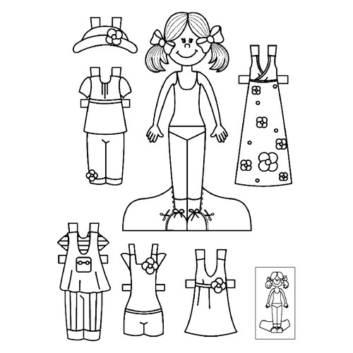 Vika's Paper Doll Coloring Page with a Hat free printable Paper Doll Coloring Pages coloring page