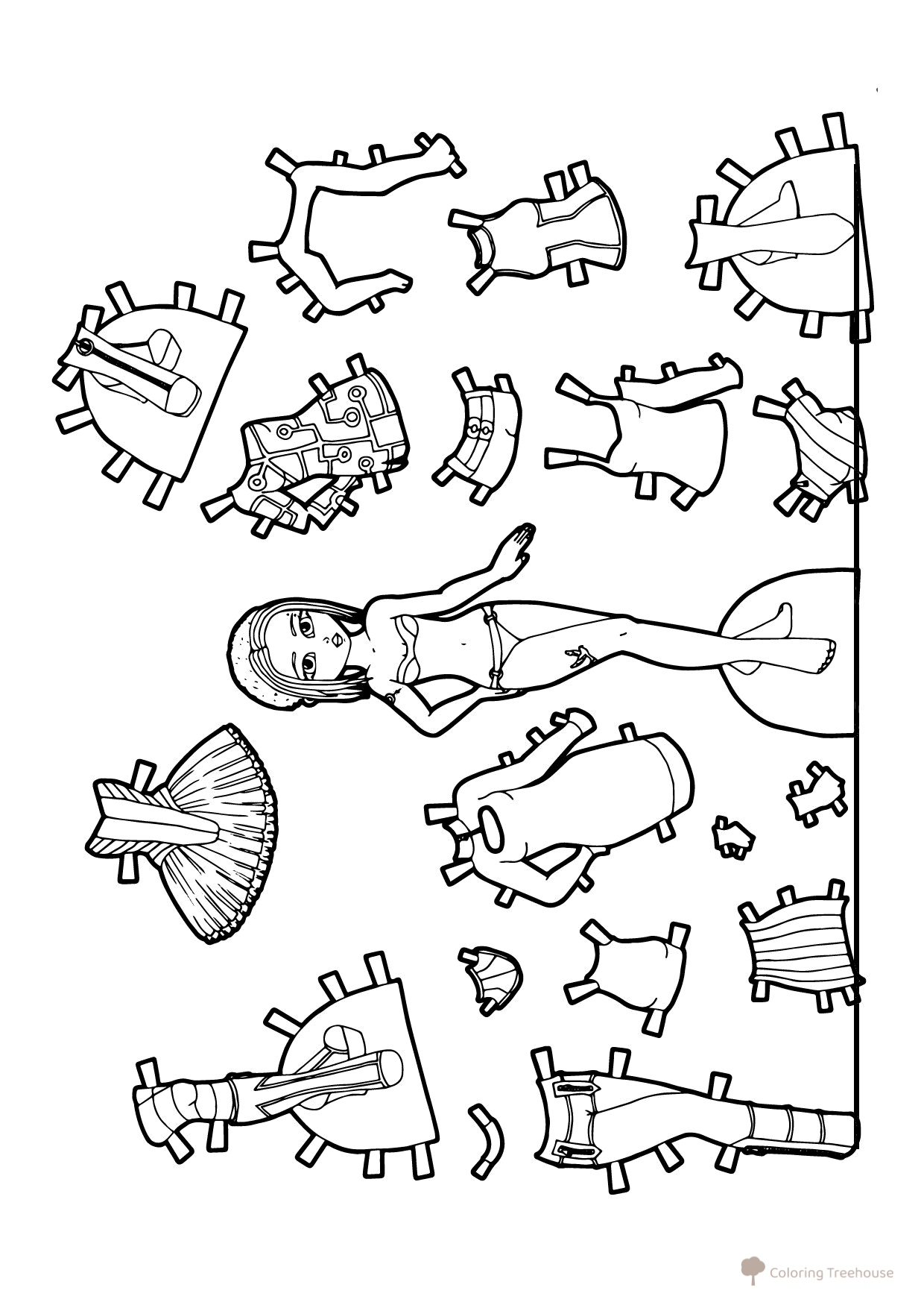 Futuristic Fashion Paper Doll Coloring Page free printable Paper Doll Coloring Pages coloring page