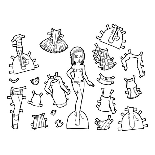 Futuristic Fashion Paper Doll Coloring Page free printable Paper Doll Coloring Pages coloring page