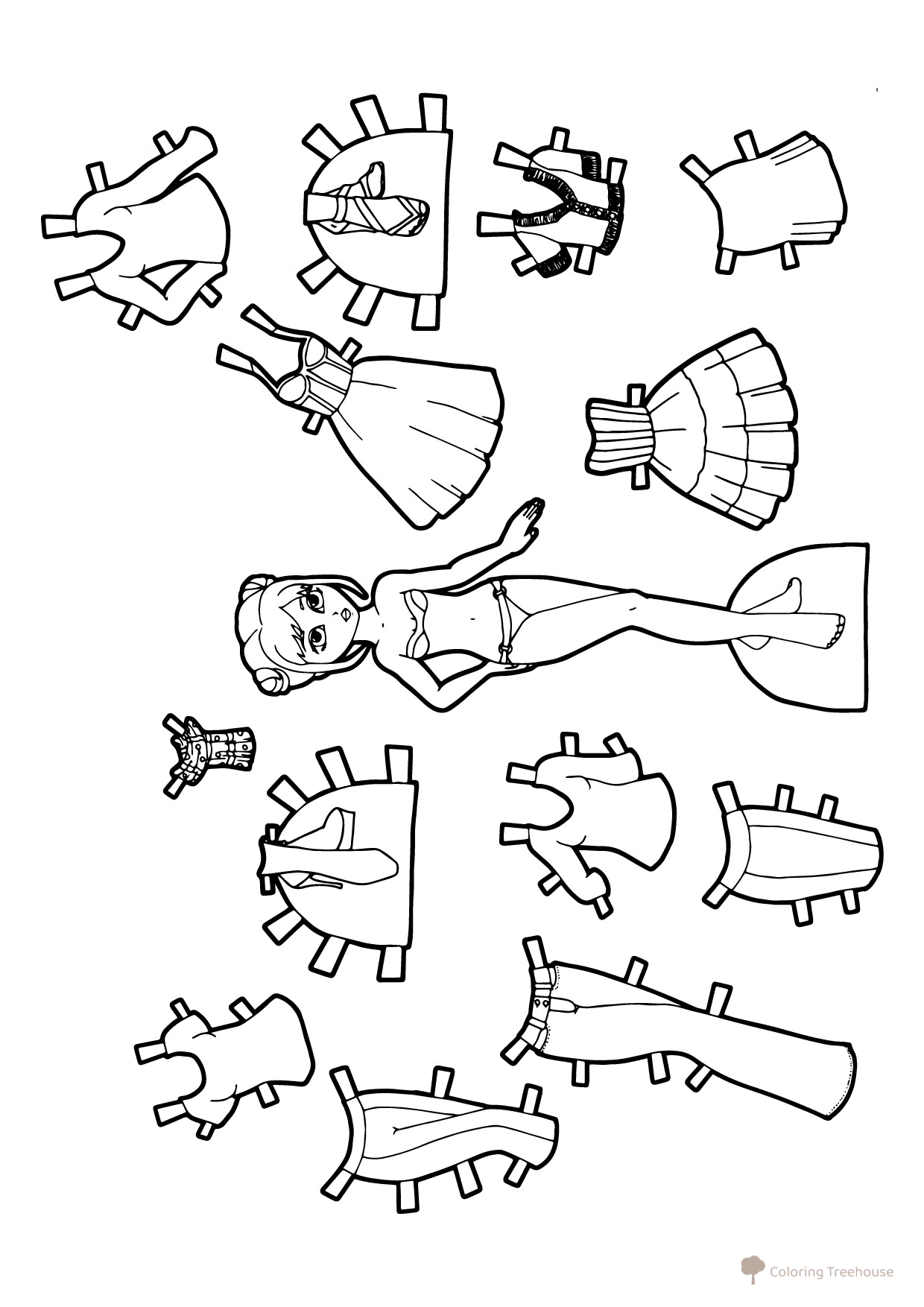 Página para colorear: Muñeca de papel con ropa bonita y a la moda dibujo para colorear gratis de Páginas para colorear «Muñecas de papel»