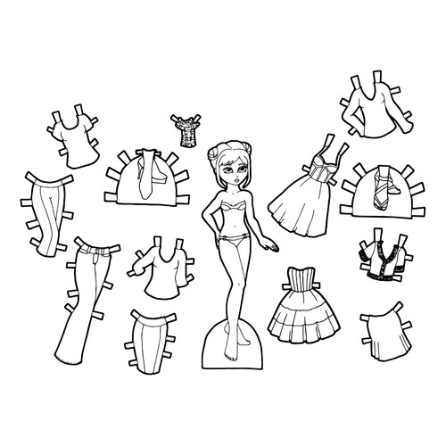 Página para colorear: Muñeca de papel con ropa bonita y a la moda dibujo para colorear gratis de Páginas para colorear «Muñecas de papel»