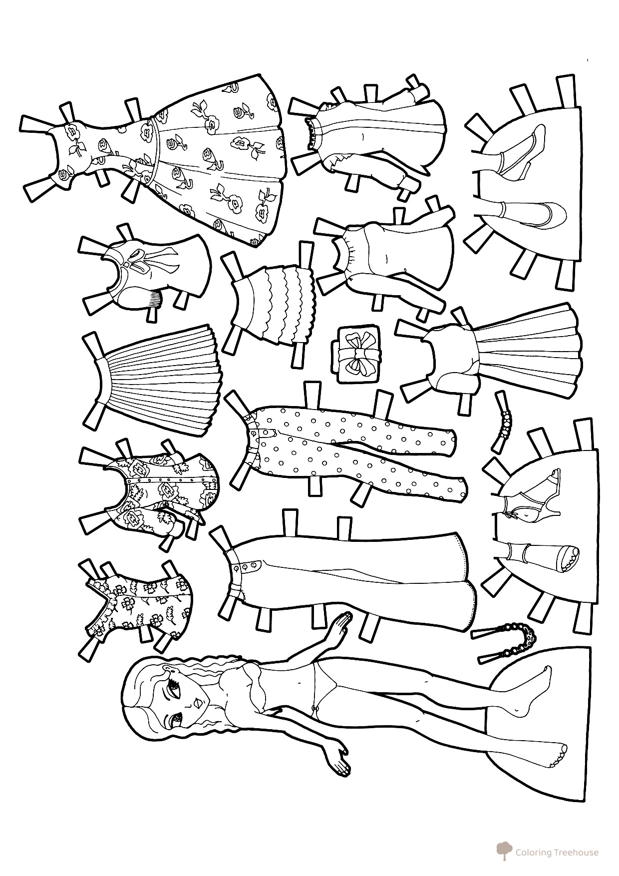 Página para colorear: Muñeca de papel con ropa de verano dibujo para colorear gratis de Páginas para colorear «Muñecas de papel»