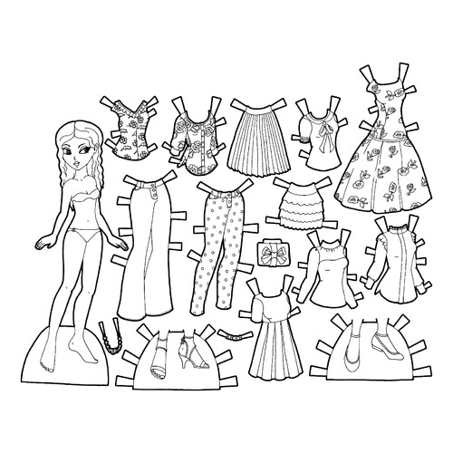 Página para colorear: Muñeca de papel con ropa de verano dibujo para colorear gratis de Páginas para colorear «Muñecas de papel»